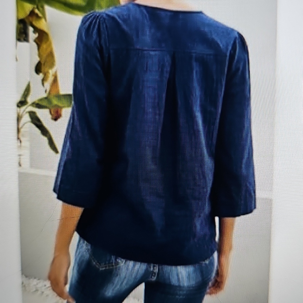 Aleumdr V neck Boho Embroidered Navy Ruffle Sleeve Ethnic Style XL - Picture 9 of 11